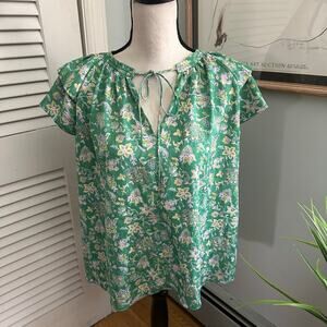 CURRENT AIR Blouse Large Green Floral Bohemian Flowy Feminine Garden Party